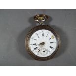 A lady's continental white metal cased pocket watch marked within HHH C.