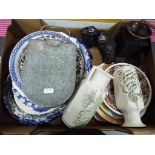 A mixed lot to include ceramics, a vintage miner's snap tin,