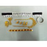 Vintage Costume Jewellery - an evening stone set necklace with matching earrings, brooches,