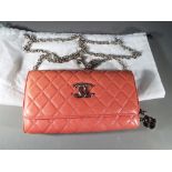 Handbags - a very good quality pink leather handbag marked Chanel Paris with cris cross stitched