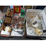 Two boxes containing a good mixed lot of kitchenalia to include coasters,