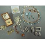 Vintage Costume Jewellery - a evening stone set necklace with matching earrings,