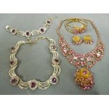 Vintage Costume Jewellery - a vintage evening stone set necklace with matching earrings and