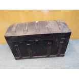 A good quality antique wooden chest with metal detailing measures approximately 52 cm [H] x 82 cm