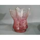 Cranberry glass light shade measuring approximately 14 cm [h] by 14 cm [d].