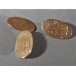 9 carat gold - three hallmarked 9 carat gold cufflinks, approx total weight 4.