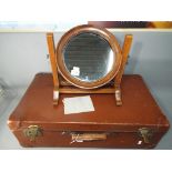 A wooden framed swivel vanity mirror approximate height 135 cm x 34 cm x 20 cm and a vintage travel