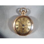 A lady's 14ct gold pocket watch, Roman numerals to the dial, case stamped 14 K,