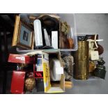 A mixed lot to include metalware, Sky HD box, digital photo frame, headphones and similar.