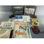 A lot to include vintage sheet music, cigarette and tea collector cards,