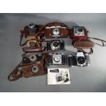 Photography - a good mixed lot of vintage cameras to include Praktica, Ilford, Zeiss, Ikon,