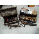 Two wooden boxes of vintage tools.