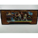 A mid 20th century - A large lacquered box and detachable cover having hand painted figure scene