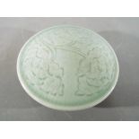 A 19th century Chinese celadon glazed dish and cover with Arabic inscription to the base and