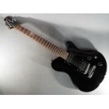 An electric guitar finished in satin black, branded by Indie, with soft carry case.