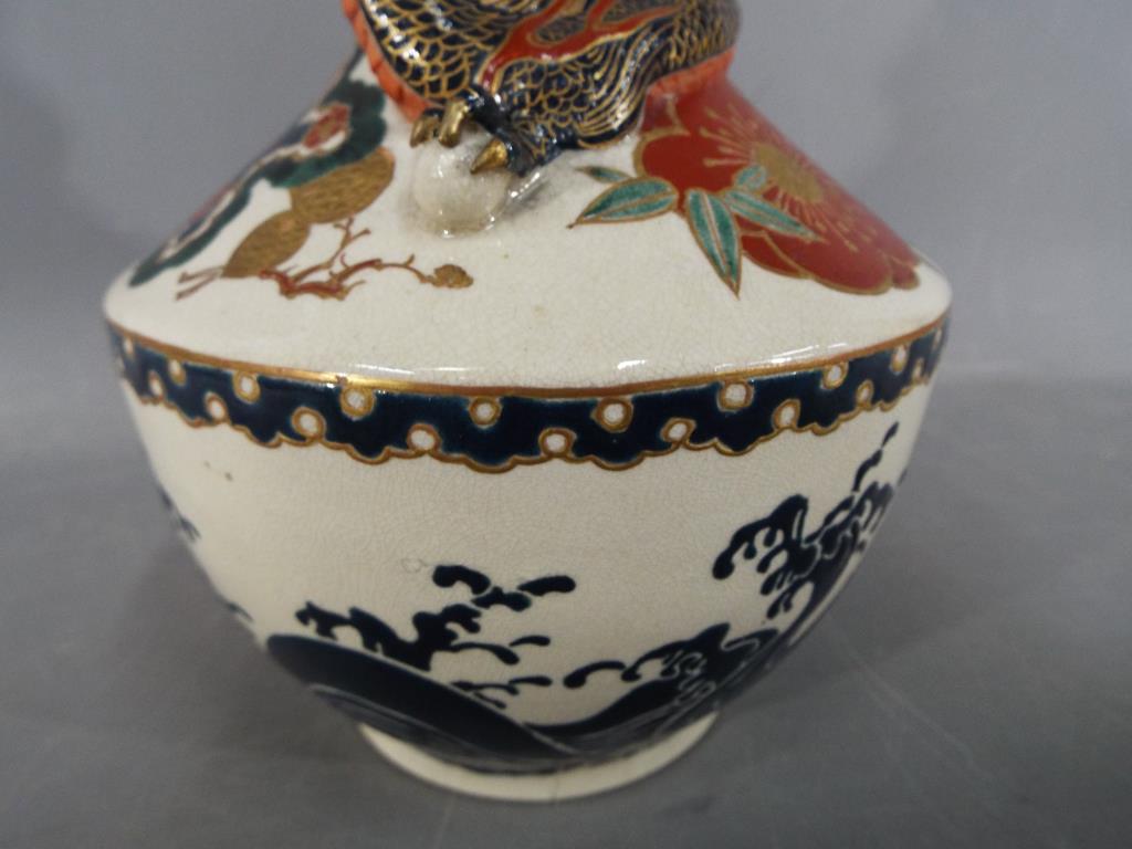 An unusual Meiji period Satsuma bottle vase by Kintozan with applied dragon coiled around the neck - Image 5 of 11