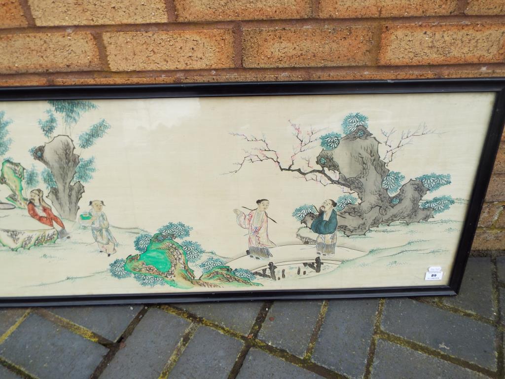 A rare Chinese watercolour 'Seven Scholars of the Bamboo Grove' depicting the seven sages and two - Image 4 of 5