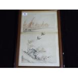 Chinese Art - An 18th / 19th century framed landscape scene depicting geese in flight,