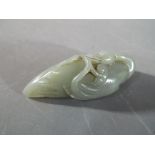 A Chinese, celadon jade carving of a bird, possibly swan or goose,