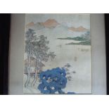 Chinese Art - An 18th / 19th century mounted and framed landscape scene in watercolour and ink,