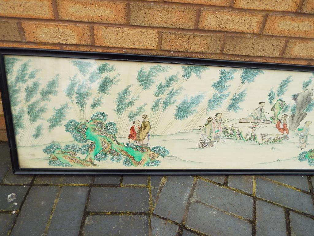 A rare Chinese watercolour 'Seven Scholars of the Bamboo Grove' depicting the seven sages and two - Image 2 of 5