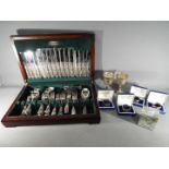 Various plated ware to include an Elkington canteen of cutlery, four cased Aristocrat napkin rings,