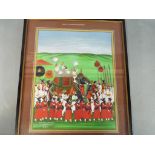 A framed painting depicting Maharana Bophal Singh riding in procession on an elephant,