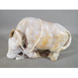 A large, good quality, Chinese mottled grey jade carving of a buffalo, approximately 15.