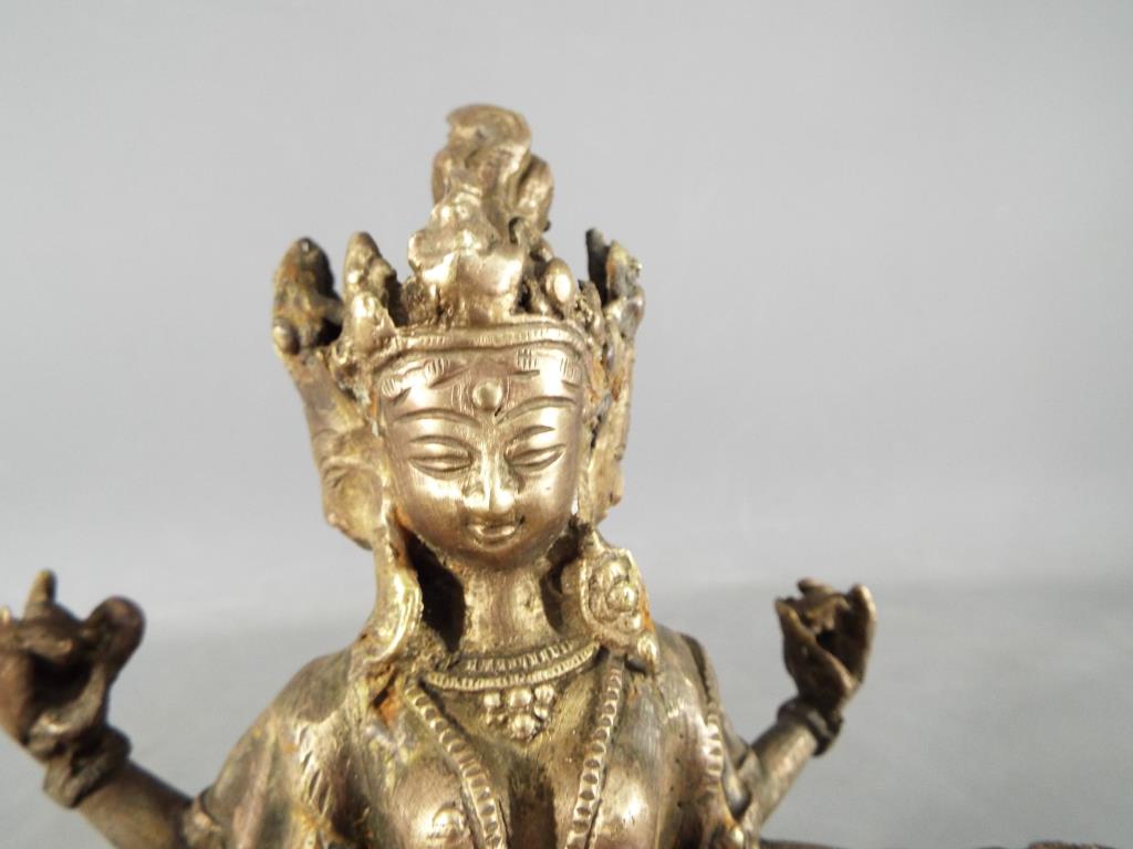 Buddha - A 19th century, Chinese Tibetan, gilt bronze depicting Usnisavijaya in seated pose, - Image 5 of 7