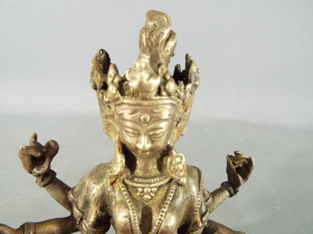 Buddha - A 19th century, Chinese Tibetan, gilt bronze depicting Usnisavijaya in seated pose, - Image 2 of 7