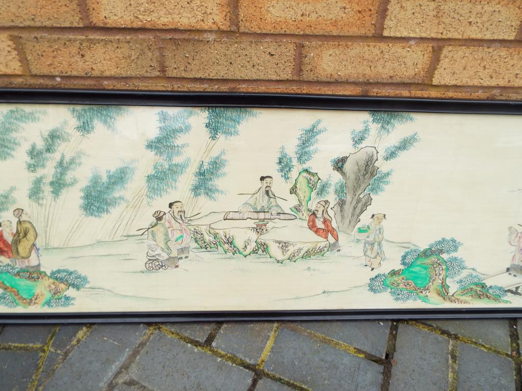 A rare Chinese watercolour 'Seven Scholars of the Bamboo Grove' depicting the seven sages and two - Image 3 of 5