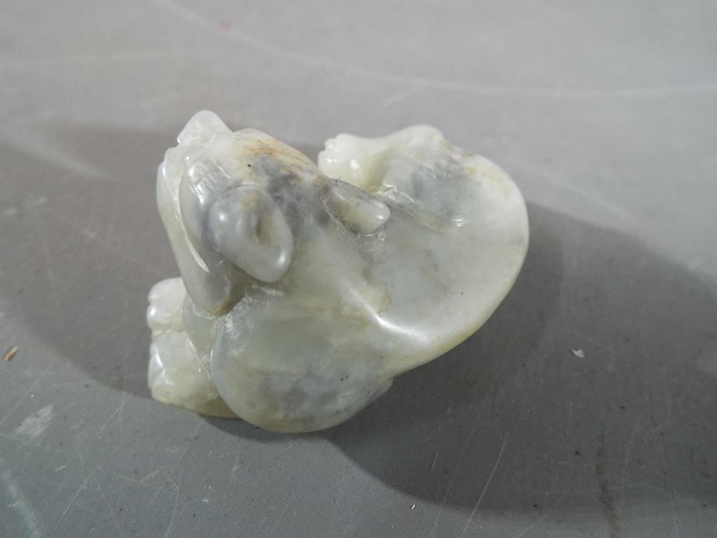 A Chinese mottled grey-green jade carvin - Image 3 of 5