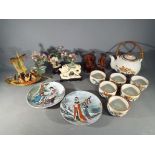 A hand painted Chinese tea set, carved w