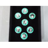 A set of seven Irish Republican Freedom Fighter pin badges contained in presentation box.