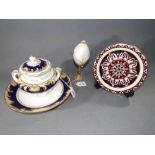 A Victorian lidded twin handled bowl with serving plate,