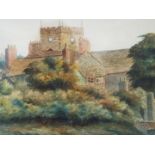 A watercolour depicting a view of St Thomas The Martyr parish church Upholland,