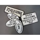 Five cast iron humorous 'Cat' and 'Dog' signs.