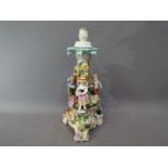 A detailed Meissen style European centrepiece (lacking basket) decorated with flowers,