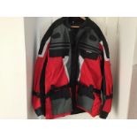 A gentleman’s good quality red and black biker’s jacket by JTS Biker Clothing with padded shoulders,