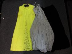 A small collection of vintage lady's clothing to include a luminous yellow A line dress marked
