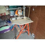 A Eumenia rotary long arm bench saw with Dunlop power work bench, the saw blade diameter 220 mm,