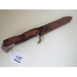 A World War Two (WW2) German HJ Hitler Youth knife in rusted steel sheath,