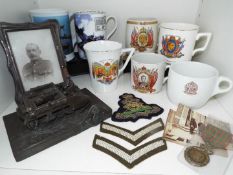 A mixed lot of military and Royal memorabilia to include an early 20 th century (WW1) NAAFI crested