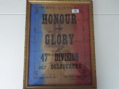 An original French poster marked 'Honour and Glory for 47th Division our Deliverers,