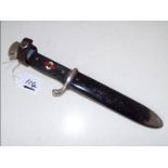 A World War Two (WW2) German HJ Hitler Youth knife in black steel sheath,