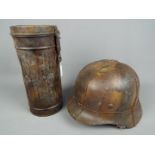 A reproduction or re-enactment prop German World War 2 (WWII) single decal steel helmet,