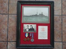 World War Two (WW2) campaign medals - a framed display to Ronald Dennis, 1939-1945 Star,