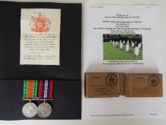 World War Two (WW2) campaign medals - 881585 Pte Edward Frank Suckling, Defence medal and War medal,