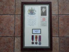 World War Two (WW2) campaign medals - a framed display to Pte Charles Mill, 1939-1945 Star,