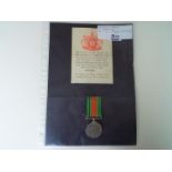 World War Two (WW2) campaign medal - 14852438 Private R J Bell, Defence medal, 1st Bn,